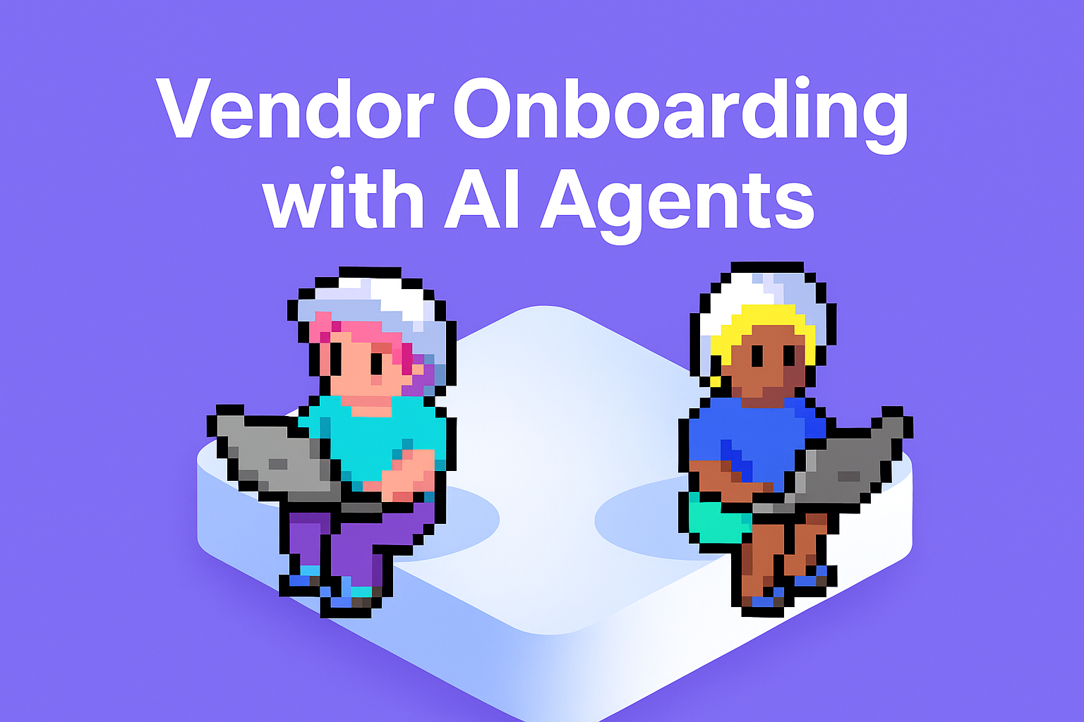 Vendor Onboarding with AI Agents - Two professionals using laptops to demonstrate automated supplier onboarding process and vendor management system