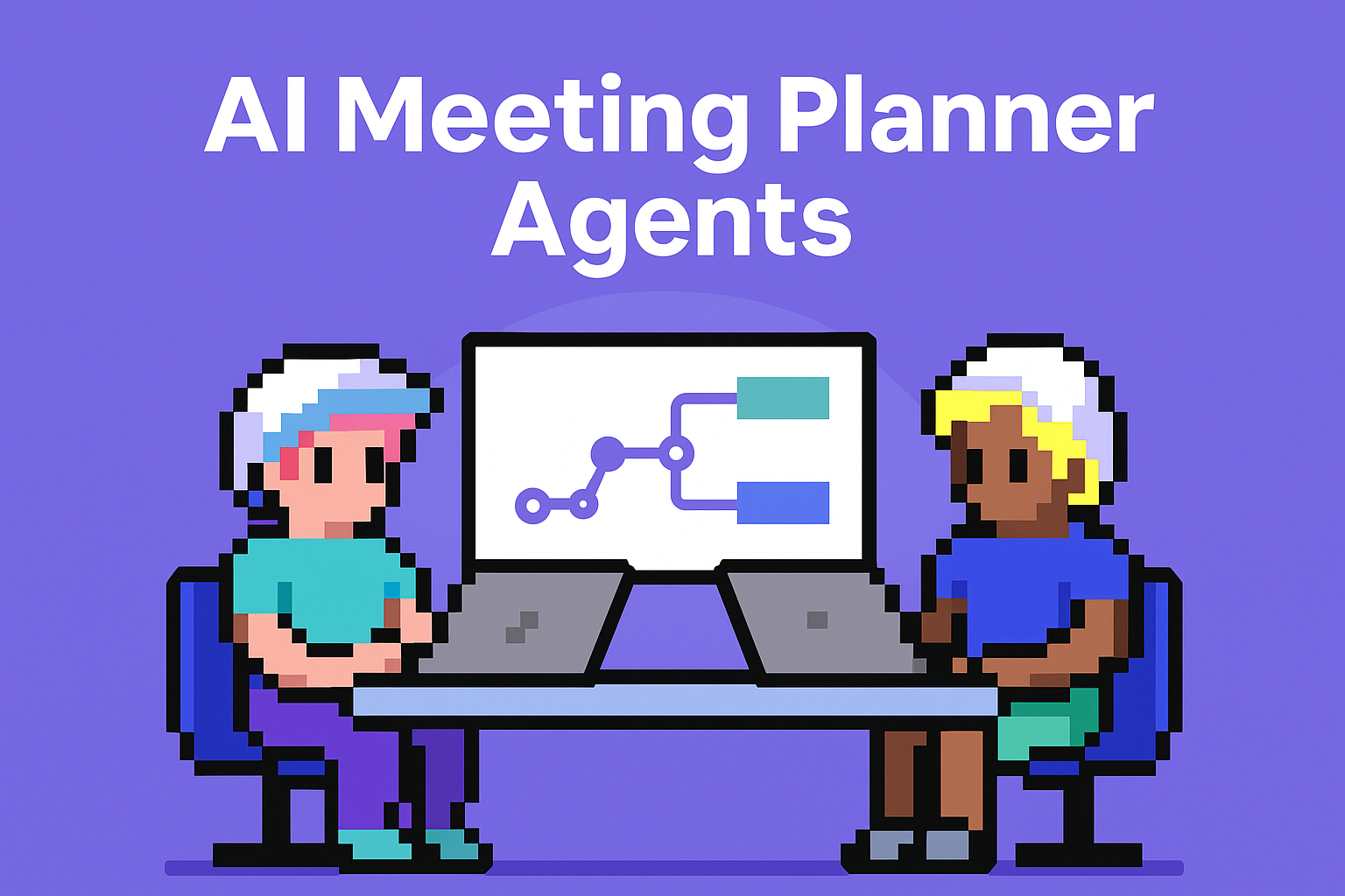 AI Meeting Planner Agents - two professionals using AI-powered product roadmap discussion tools with automated presentation displays for key account managers
