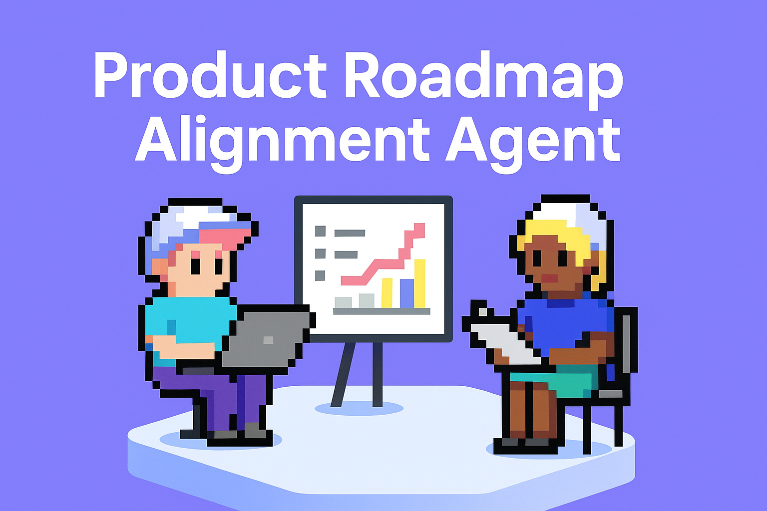 Product Roadmap Alignment Agent - AI-powered meeting planning tool showing key account managers collaborating with data visualization and strategic planning charts