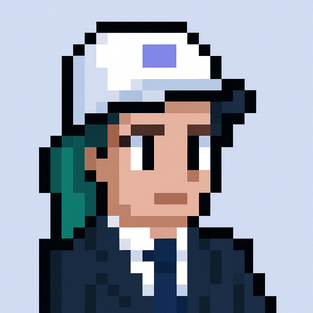 Professional AI agent avatar for quarterly business review meeting planner - pixel art character with green ponytail wearing business suit representing key account manager assistant