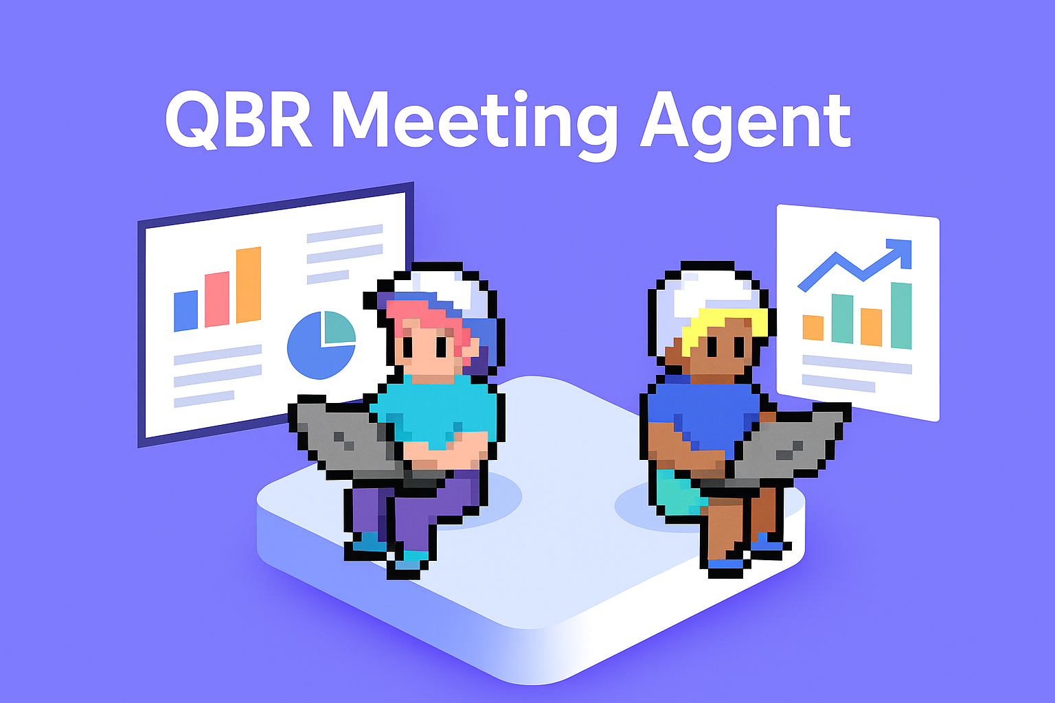 QBR Meeting Agent - AI-powered quarterly business review automation showing two professionals analyzing performance charts and data visualization for key account managers