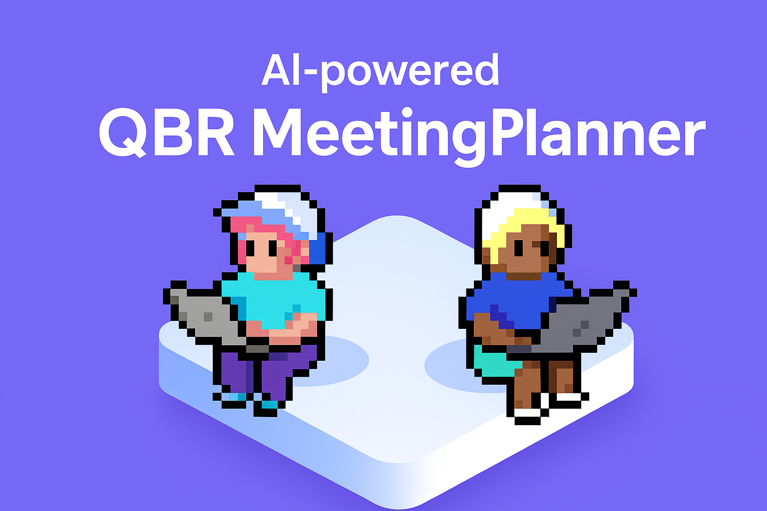 AI-powered QBR Meeting Planner - two Key Account Managers using laptops to automate quarterly business review preparation and planning
