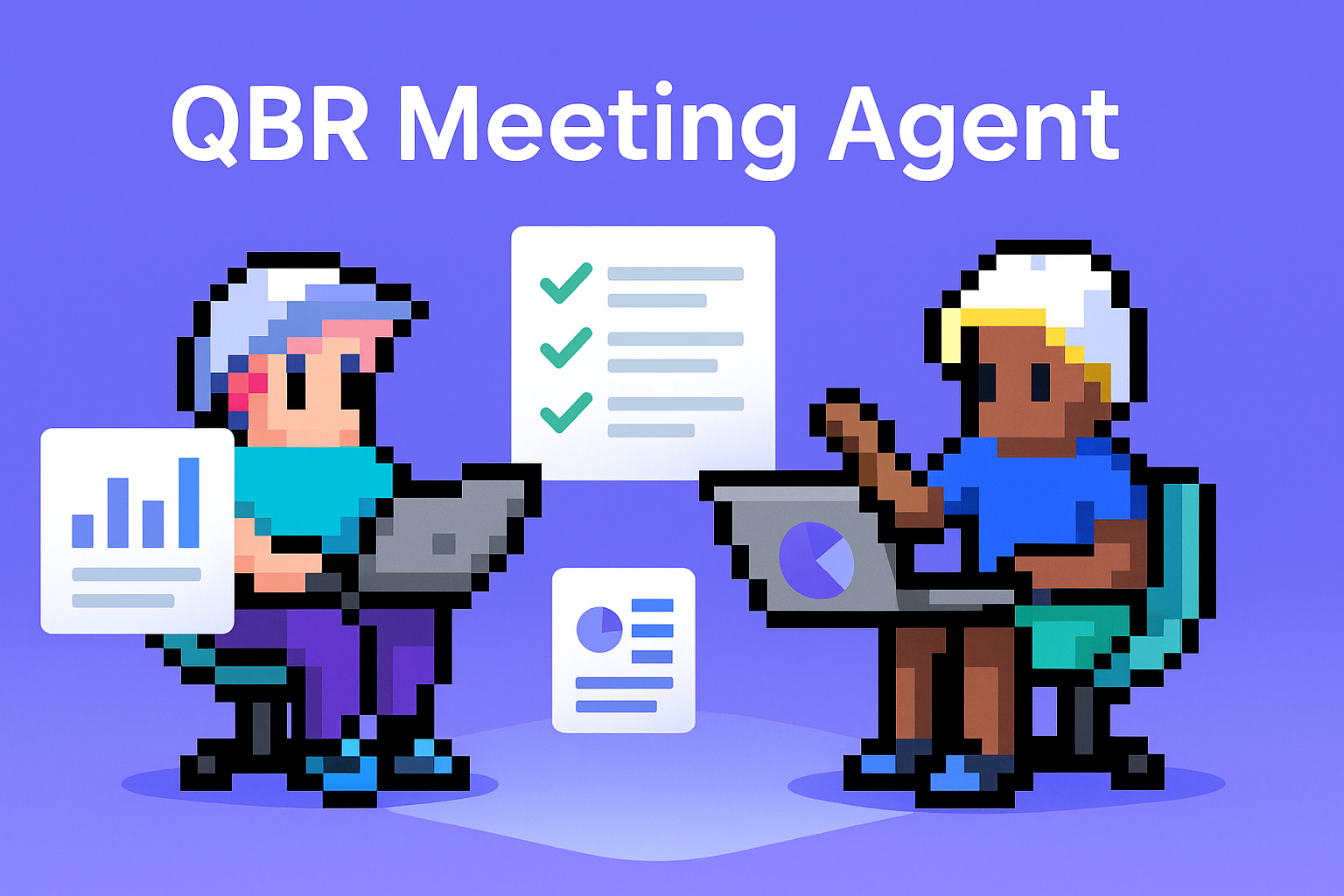 QBR Meeting Agent - two AI agents working on quarterly business review preparation with charts and data analysis for Key Account Managers