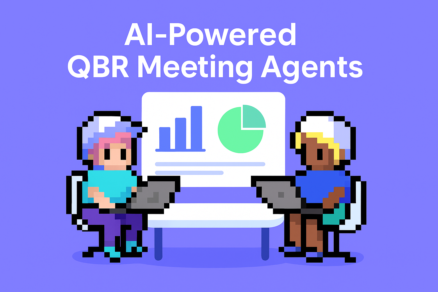 AI-Powered QBR Meeting Agents - Two professionals using laptops with data visualization charts for quarterly business review automation