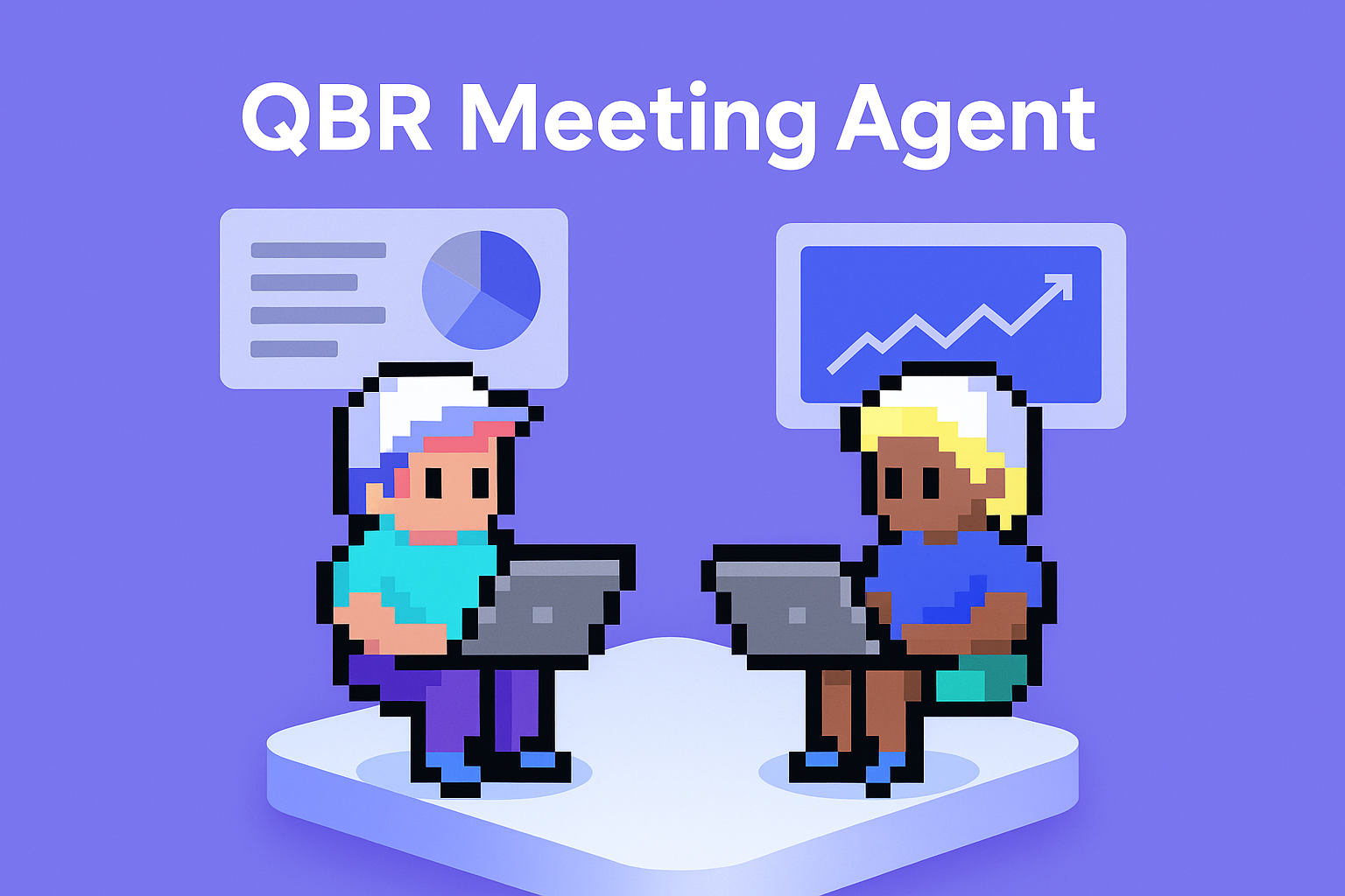 QBR Meeting Agent - Two professionals conducting quarterly business review with data analytics dashboards for key account managers