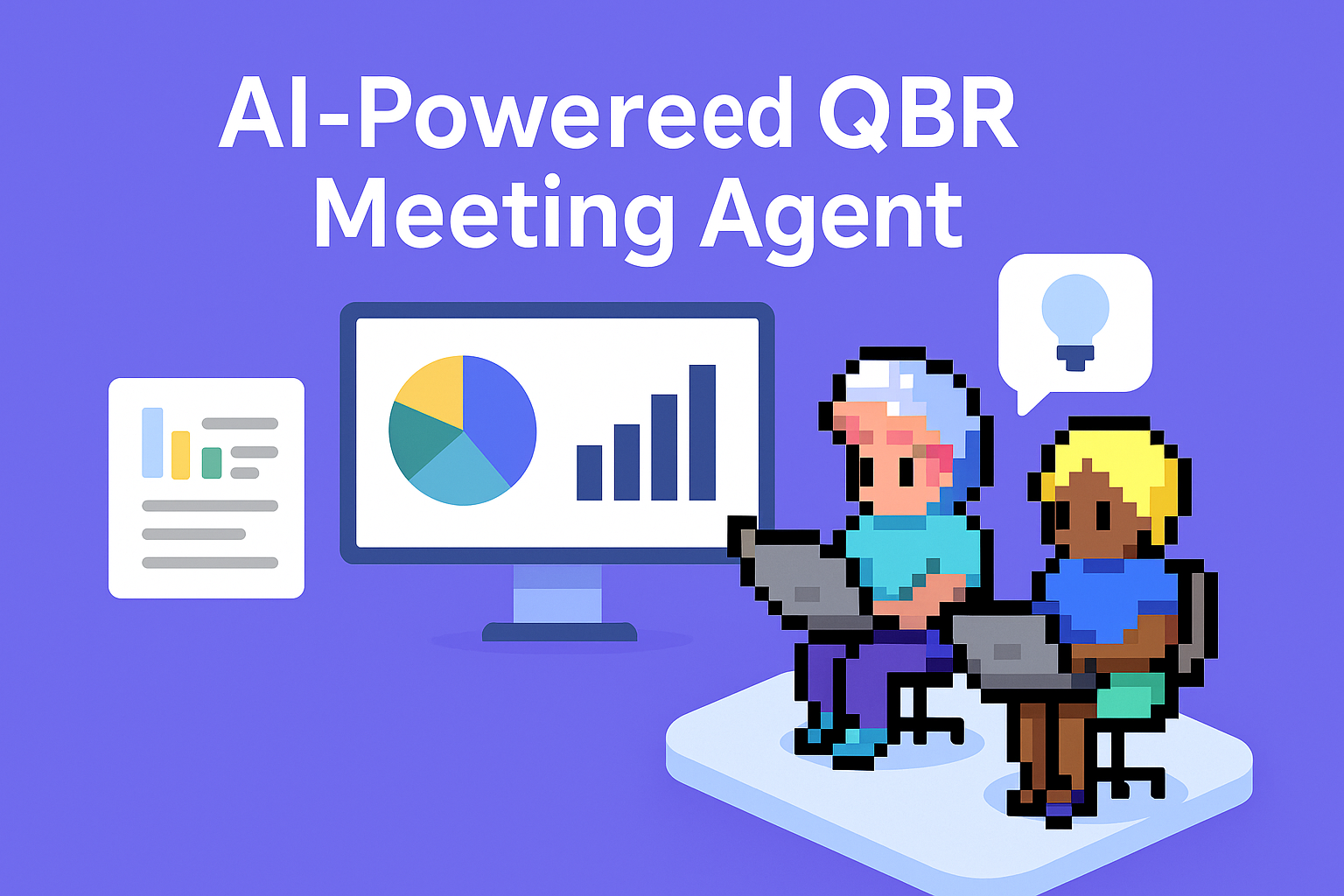 AI-Powered QBR Meeting Agent - Two professionals conducting quarterly business review with data analytics and charts