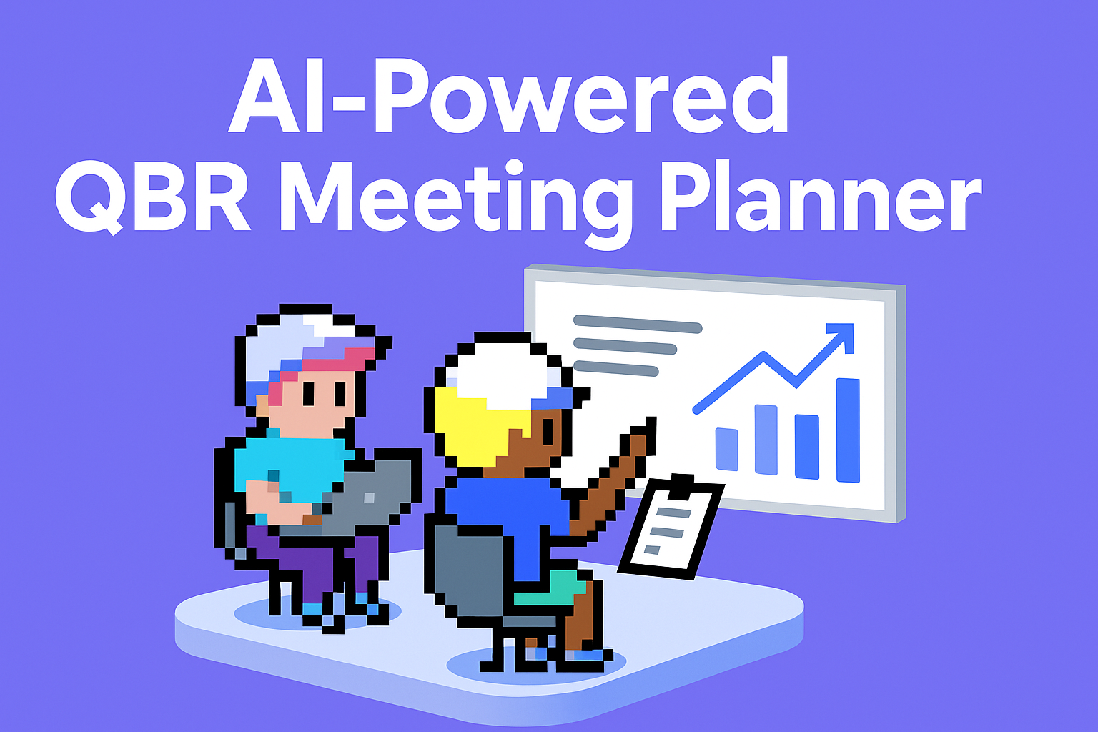 AI-Powered QBR Meeting Planner - two business professionals analyzing sales data trends on laptop for quarterly business review automation