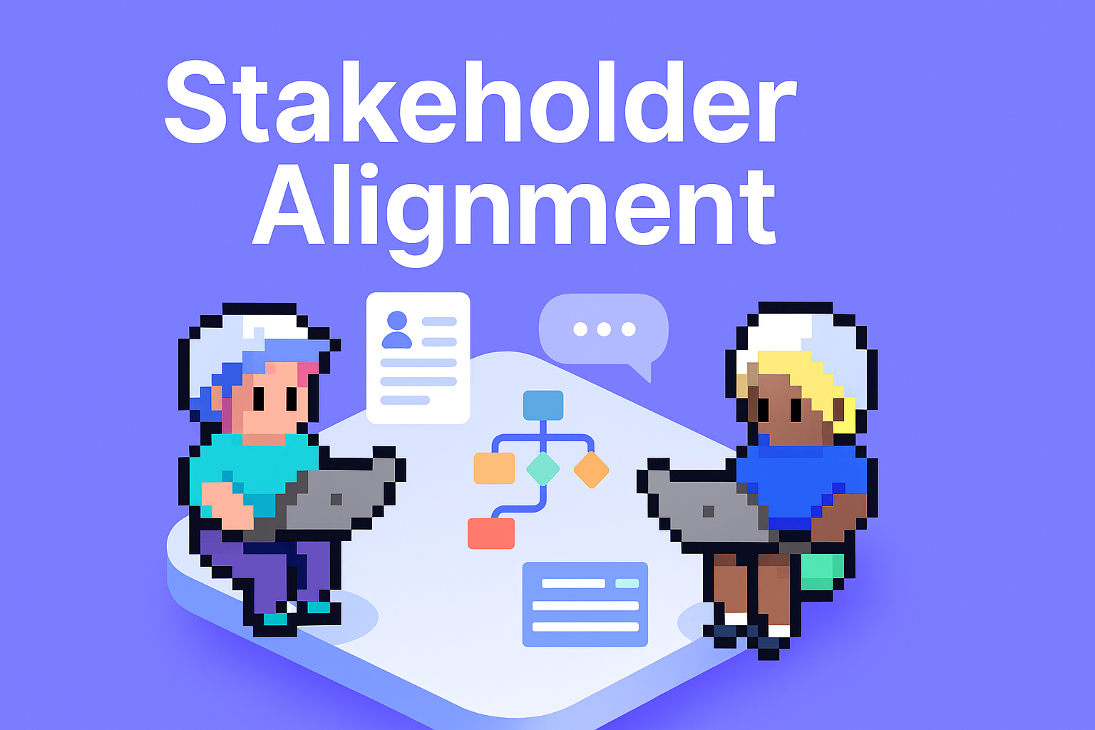 Stakeholder Alignment - Two professionals collaborating with laptops and communication tools illustrating AI-powered stakeholder alignment meeting process for key account managers