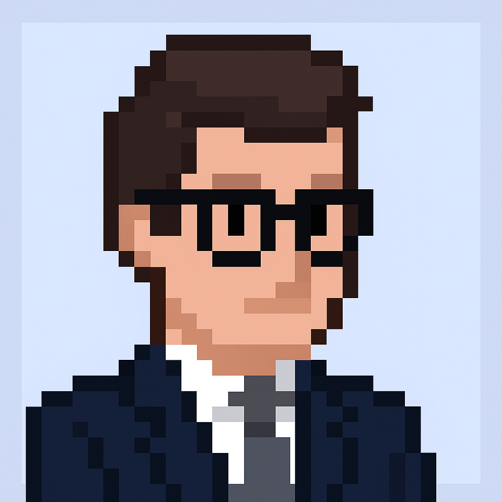 Professional key account manager AI agent avatar with glasses and business suit for strategic planning meeting automation