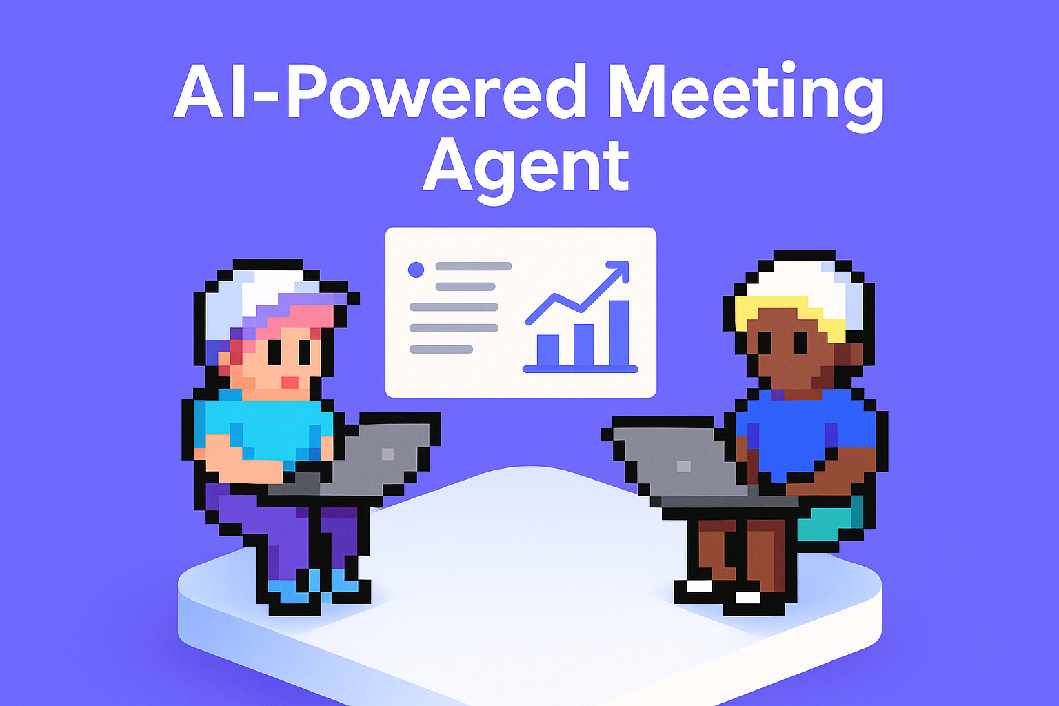 AI-Powered Meeting Agent for upsell cross-sell opportunities showing two account managers using laptops with upward trending analytics chart for account management cross selling and upselling