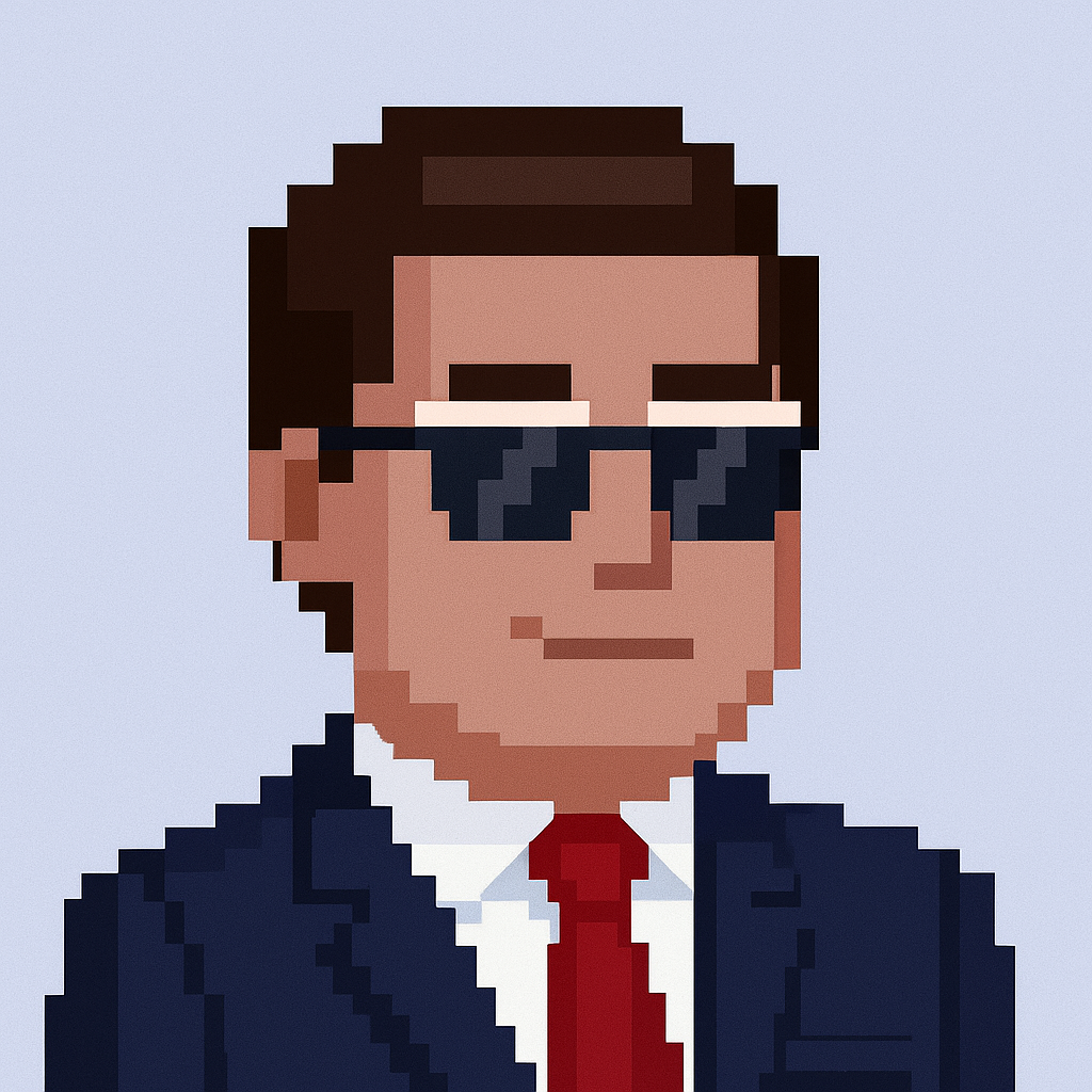 VP of Sales Pipeline Review AI agent avatar - professional pixel art character in dark suit with sunglasses for sales pipeline meetings