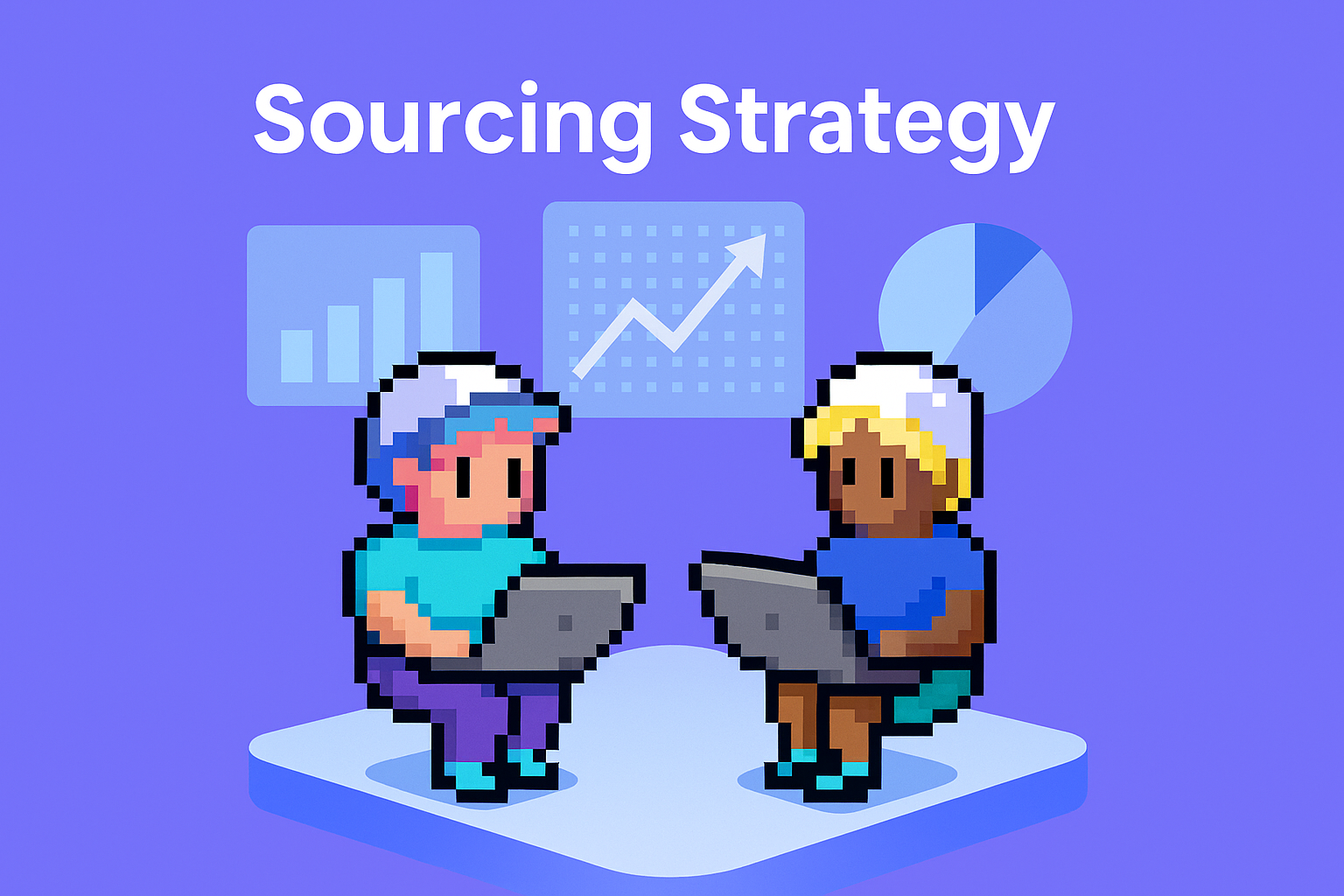 Sourcing Strategy - AI-powered strategic sourcing planning with two vendor management specialists analyzing procurement data, charts, and strategic sourcing best practices