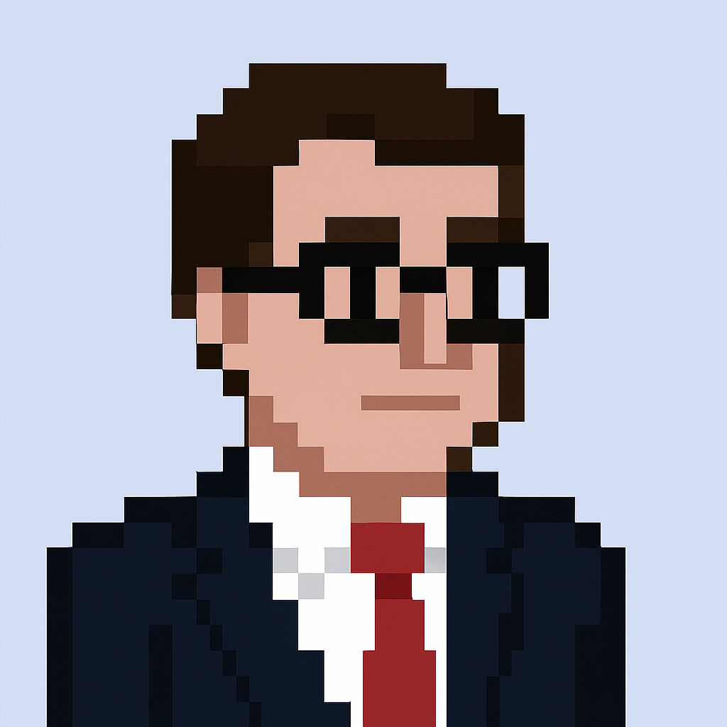 Professional Key Account Manager AI agent avatar with glasses and business suit for stakeholder alignment meetings