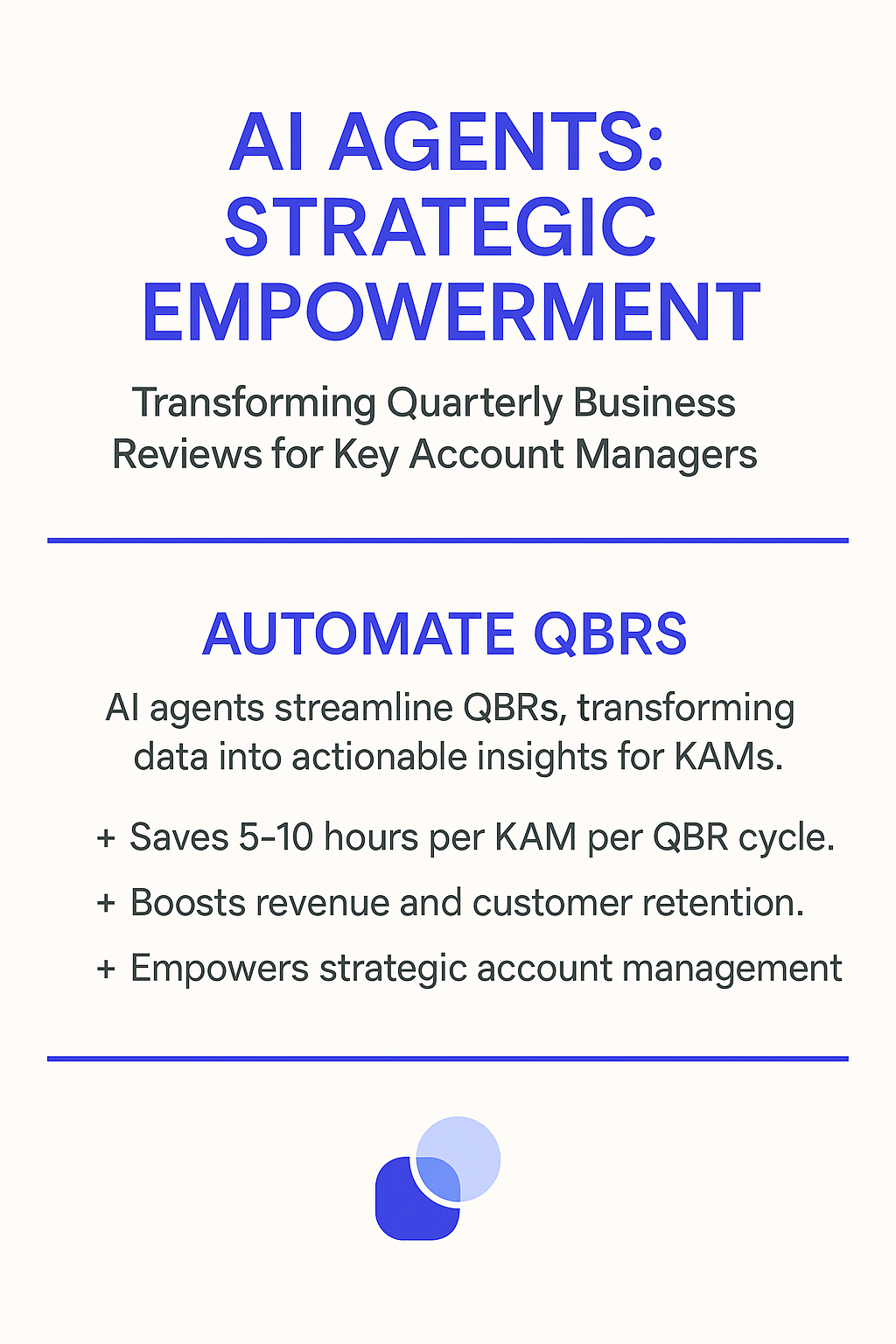 AI Agents Strategic Empowerment infographic - automate QBRs for Key Account Managers, save 5-10 hours per QBR cycle, boost revenue and customer retention