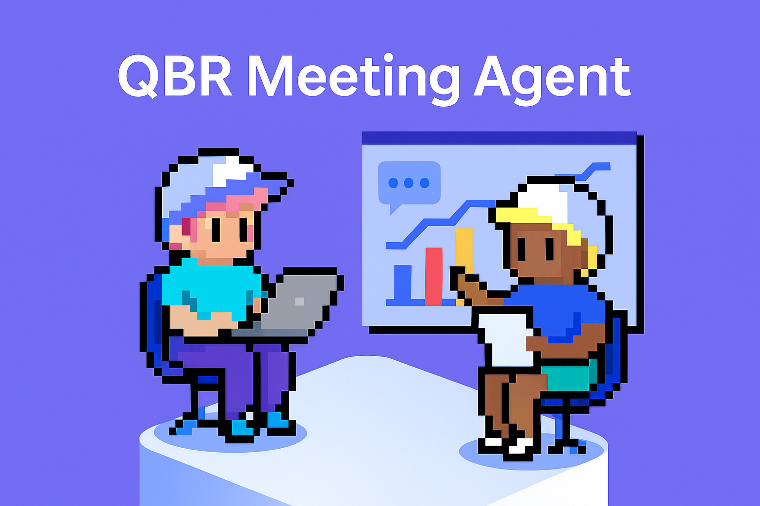 QBR Meeting Agent - AI-powered quarterly business review automation showing two business professionals analyzing performance data and charts on laptop and tablet