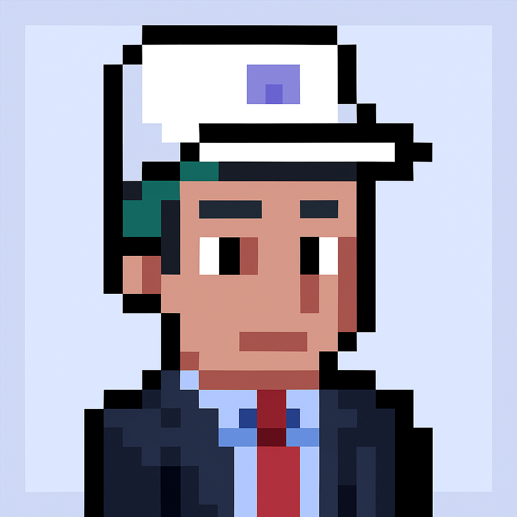 Key Account Manager AI agent avatar for quarterly business reviews software - professional pixel art character in business attire