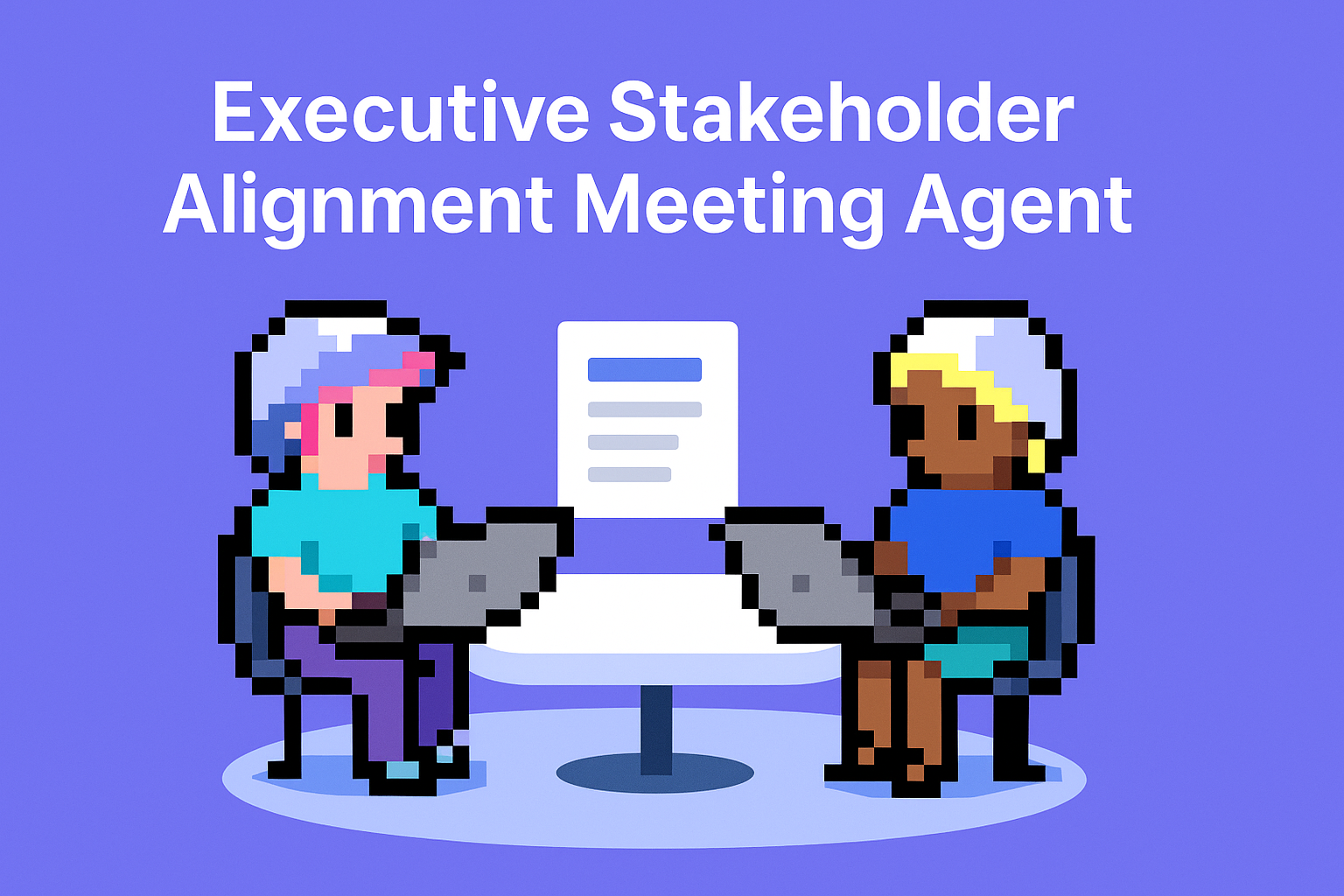 Executive Stakeholder Alignment Meeting Agent - Two professionals collaborating at meeting table with laptops for customer advocacy management