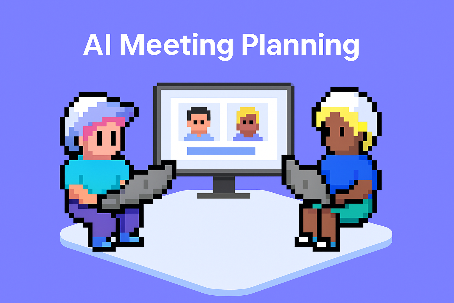 AI Meeting Planning - Two key account managers using laptops for executive stakeholder check-in meetings with AI-powered insights