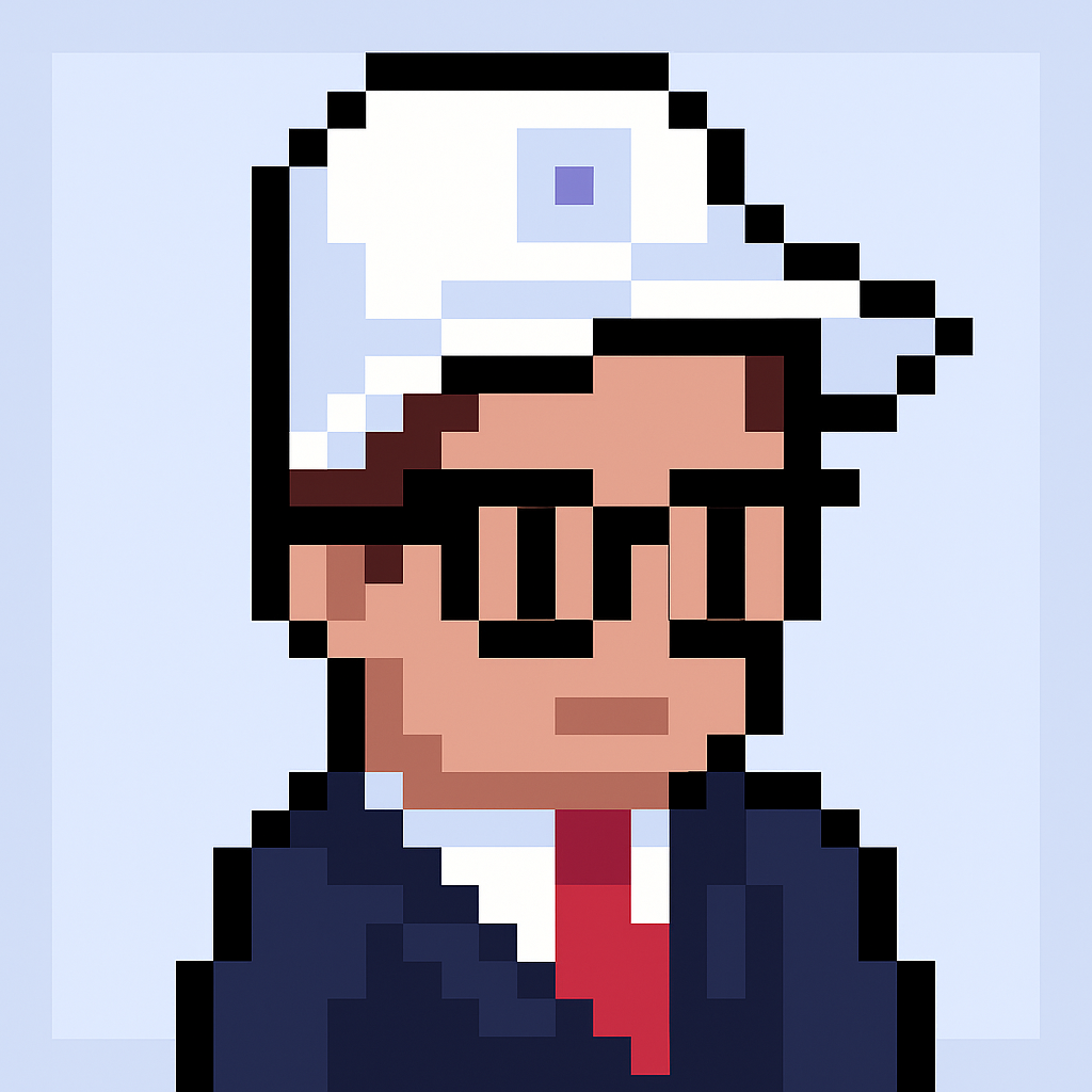 Cross-functional account team meeting AI agent avatar - professional key account manager character in pixel art style for automated meeting coordination