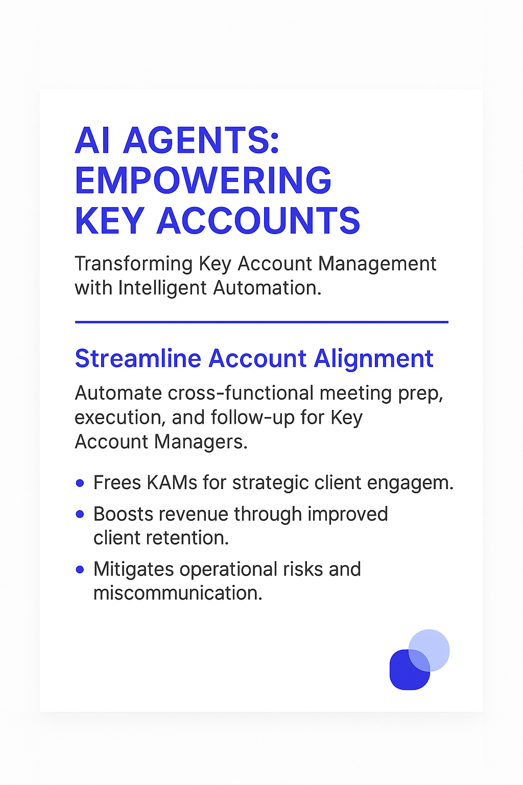 AI Agents empowering key accounts infographic highlighting automated cross-functional meeting management and strategic client engagement benefits