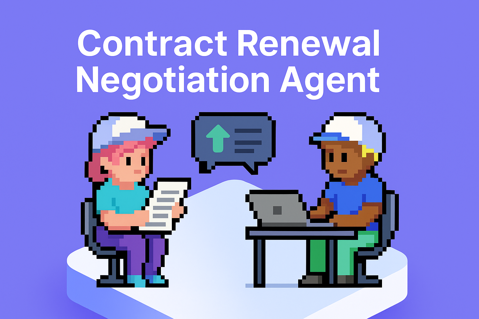 Contract Renewal Negotiation Agent - AI-powered meeting assistant showing two professionals discussing contract renewal terms with automated support