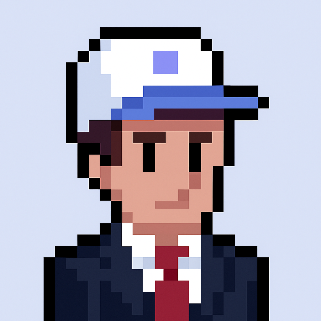 Professional AI agent avatar for contract renewal negotiation - pixel art character in business suit representing key account manager automation