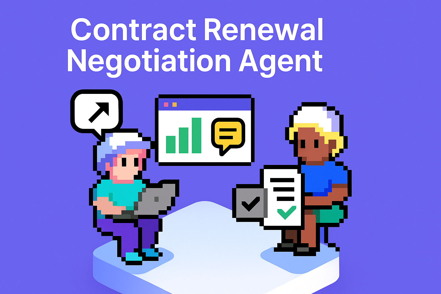 Contract Renewal Negotiation Agent - two business professionals using AI to analyze contract performance data and review renewal proposals for key account managers