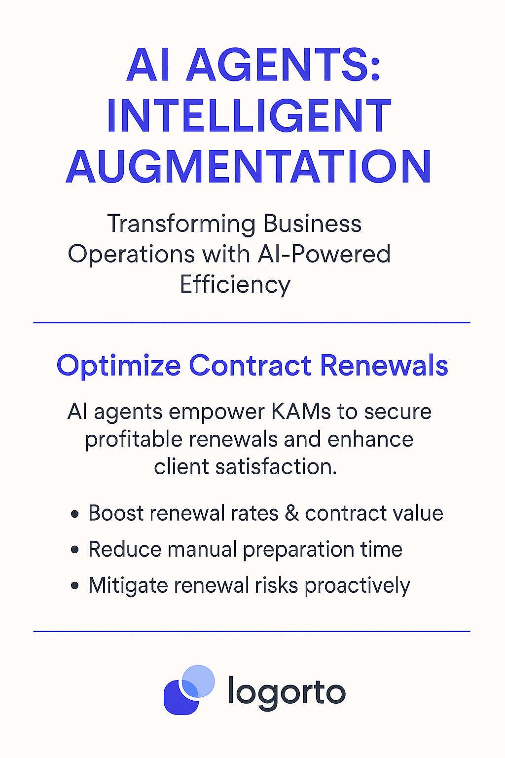 AI Agents Intelligent Augmentation infographic for contract renewal negotiation - optimize contract renewals for Key Account Managers with automated renewal strategies to boost renewal rates and reduce manual preparation time