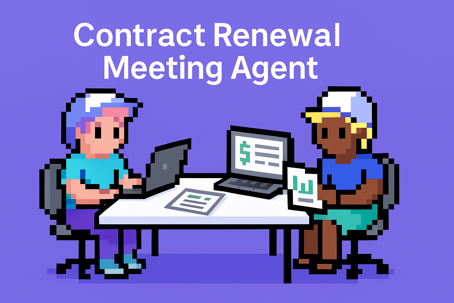 Contract Renewal Meeting Agent - AI-powered key account managers collaborating on contract renewal strategy and pricing optimization