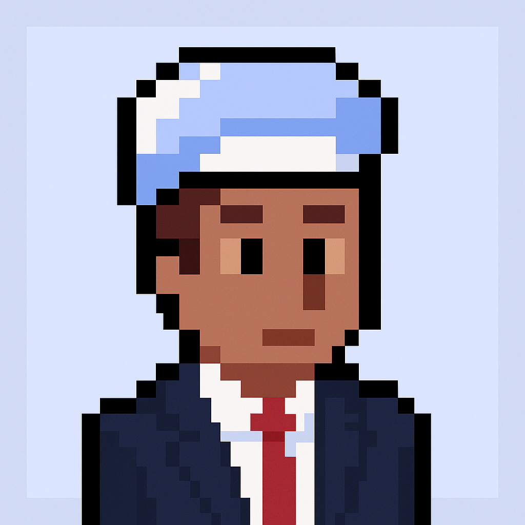 Professional AI agent avatar for client onboarding meeting automation - pixel art character in business attire representing Key Account Manager AI assistant