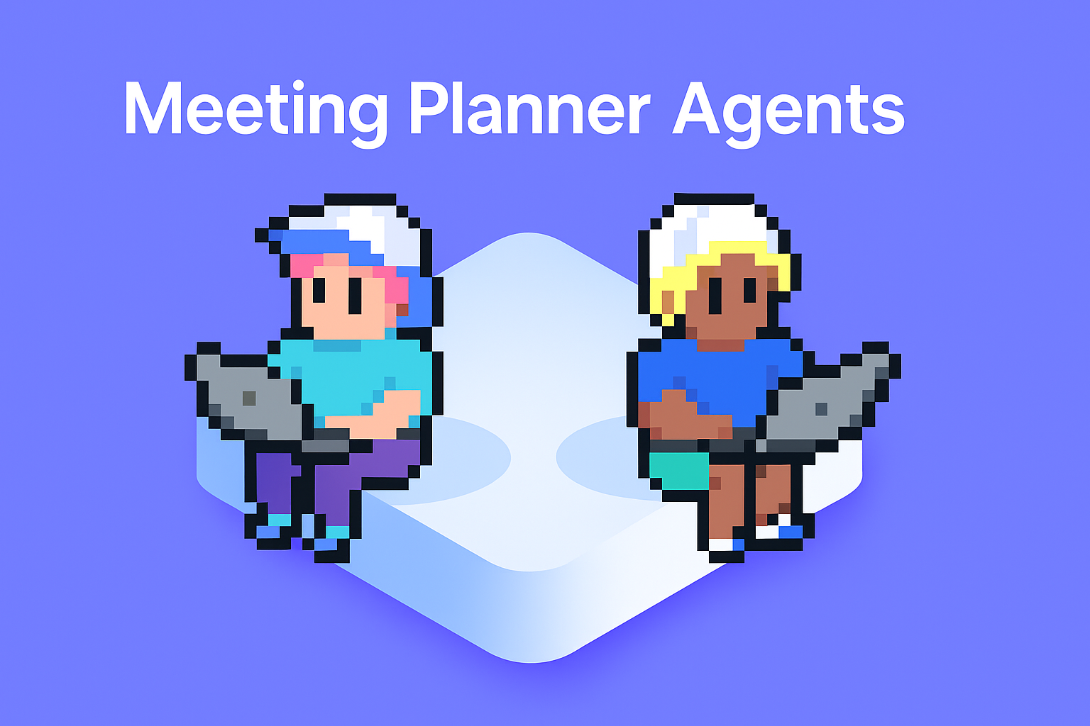 Meeting Planner Agents - Two AI agents working on laptops to automate client onboarding process for Key Account Managers