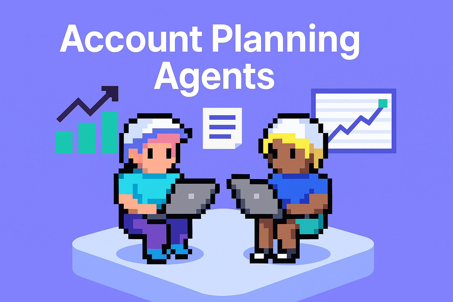 Account Planning Agents - two key account managers using AI-powered account planning software with growth charts and upward trend analytics