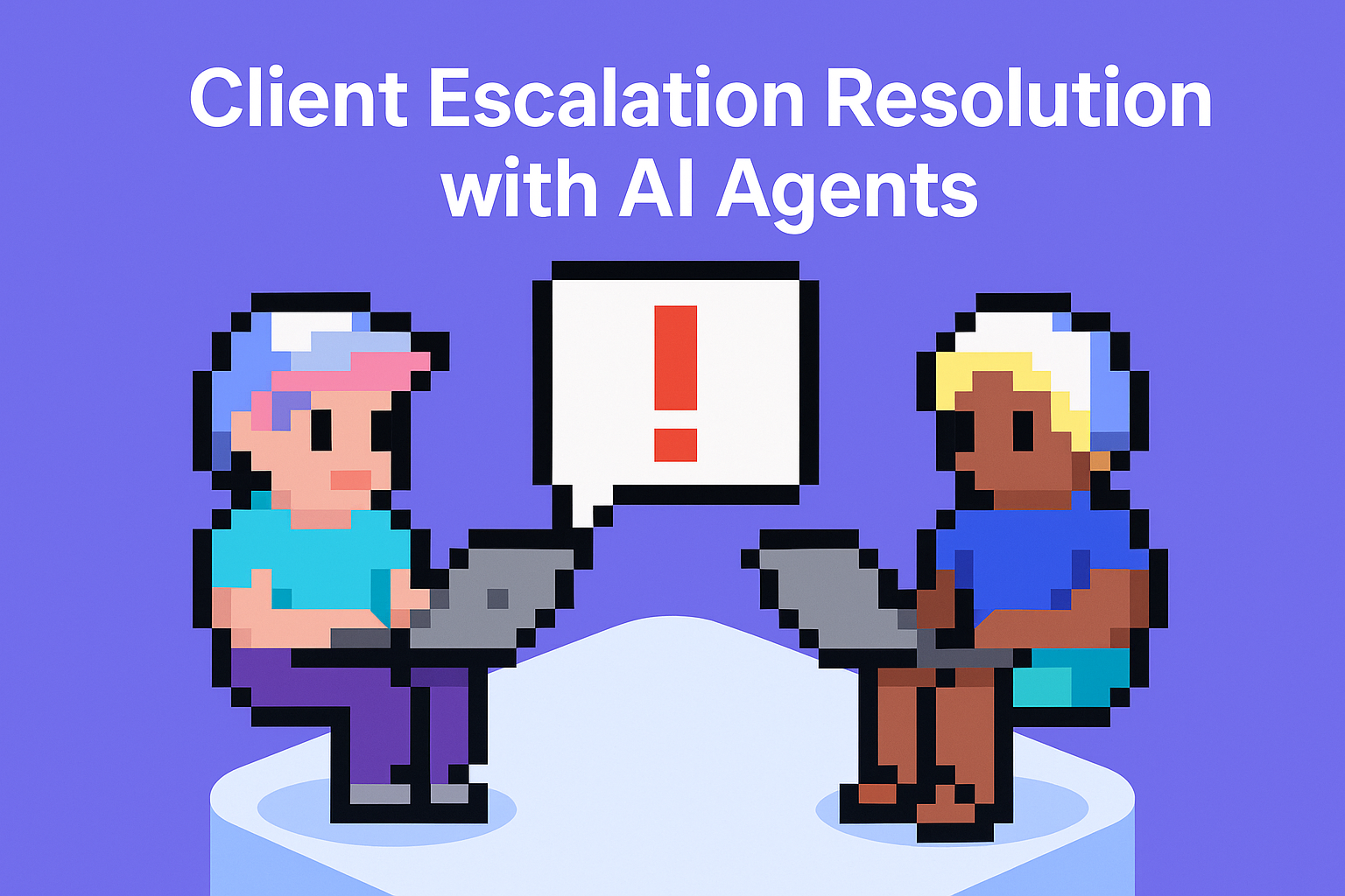 Client Escalation Resolution with AI Agents - two professionals using laptops with escalation alert for call center escalation best practices