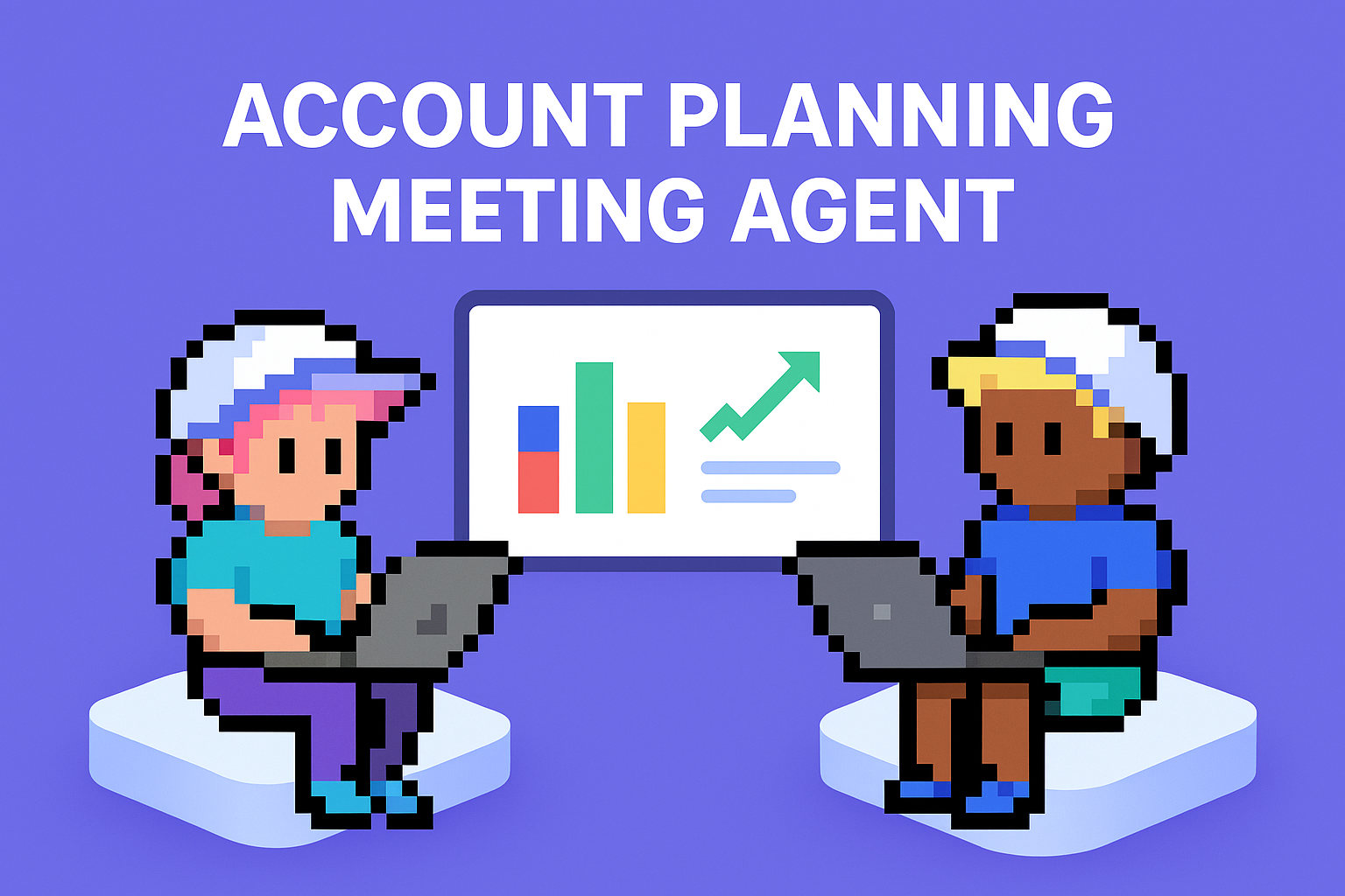 Account Planning Meeting Agent - Two professionals using laptops with growth analytics dashboard for strategic account planning automation