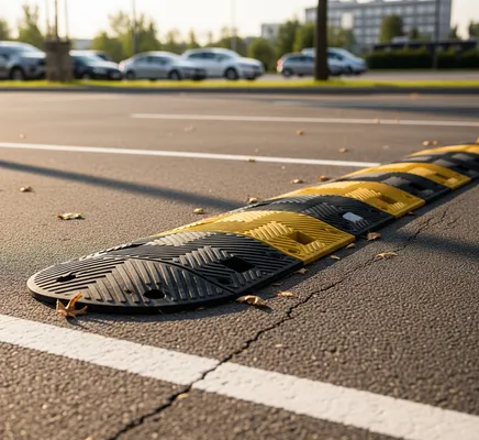 Foto de un Tope que es un reductor de velocidad ubicado en un estacionamiento a plena luz de día por parte de Phasa