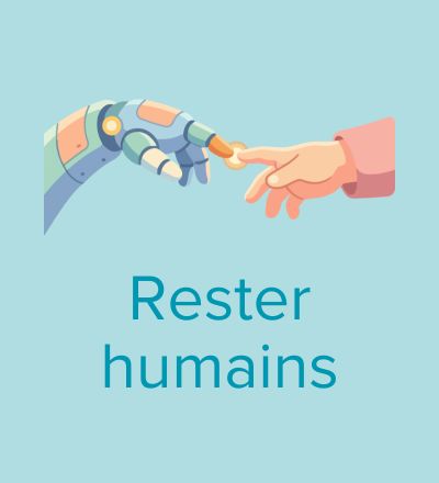 Une main humaine et une main robot se touchent les doigts index