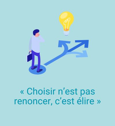 un homme qui est face à plusieurs choix indiqués par des flêches