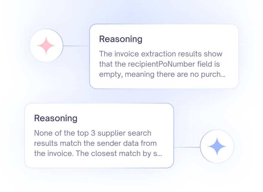 Agent reasoning interface showing transparent decision details