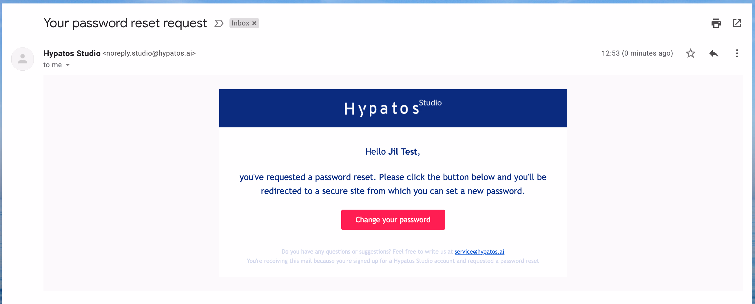 Password reset email