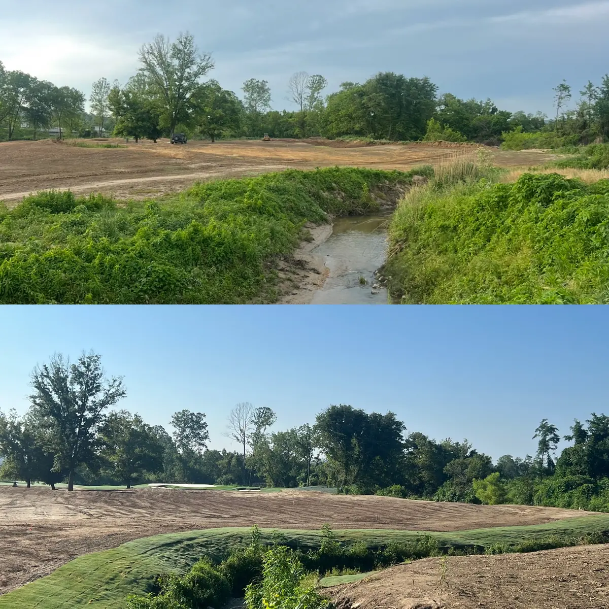 The creek on the 10th fairway before and after the rebuild