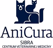 Logo with stylized dog and cat figures above text AniCura Sibra Centrum Veterinárnej Medicíny.