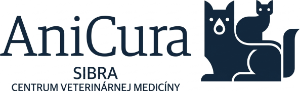 Logo with stylized dog and cat figures above text AniCura Sibra Centrum Veterinárnej Medicíny.