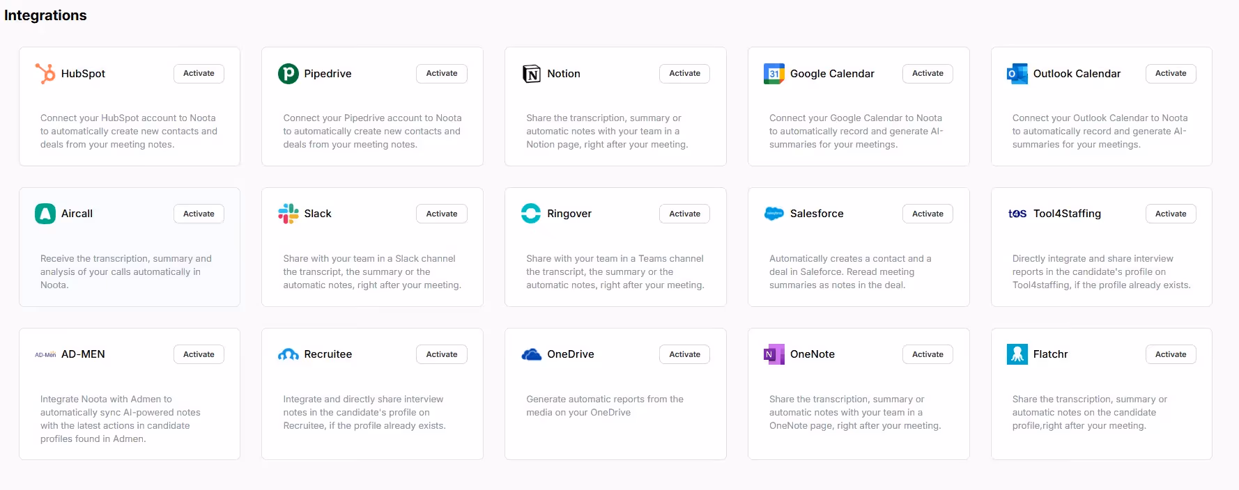 Turn on the integration in one click