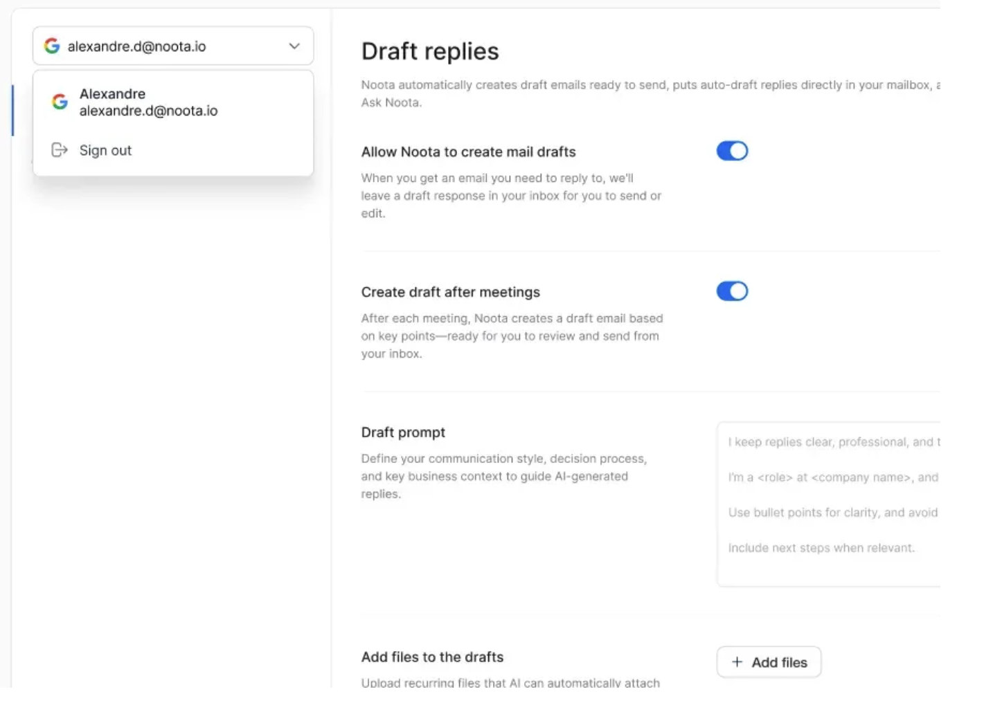 Connect your Gmail account to Noota's AI