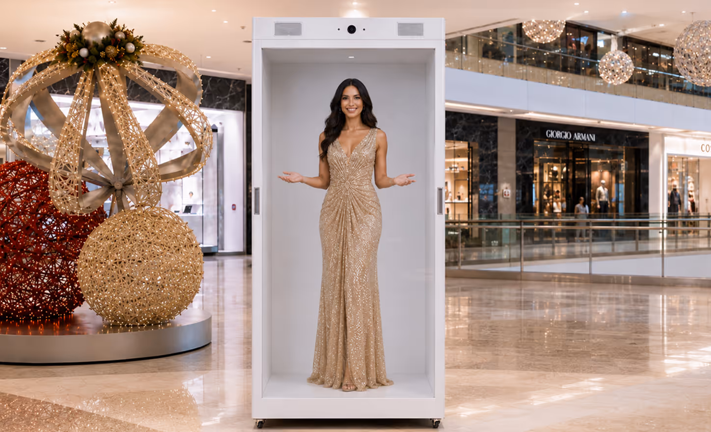 Metaverse911 HoloBox enabling immersive retail advertising with AI-powered holographic brand ambassadors in shopping malls.