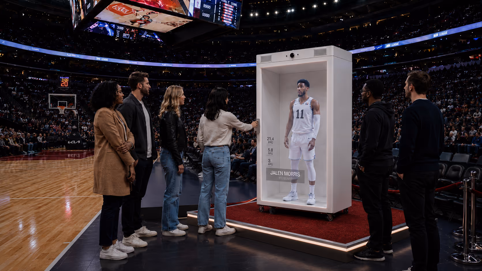 Metaverse911 HoloBox AI holographic athlete delivering immersive live interviews for sports media and broadcasting.