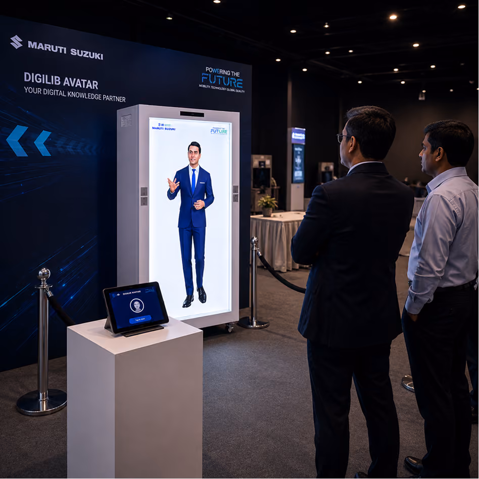HoloBox911 showcasing industrial machinery through life-size 3D holograms for manufacturing exhibitions and factory demonstrations.