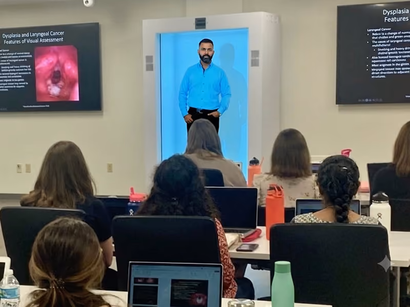 HoloBox911 hologram display running a recorded learning and development training session