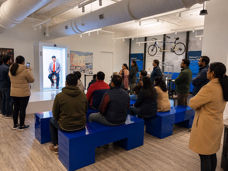 HoloBox911 AI avatar welcoming a new employee during a corporate onboarding session