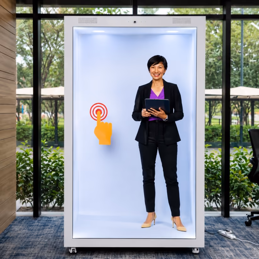 HoloBox911 AI brand associate welcoming visitors and providing interactive assistance at the Capgemini experience center